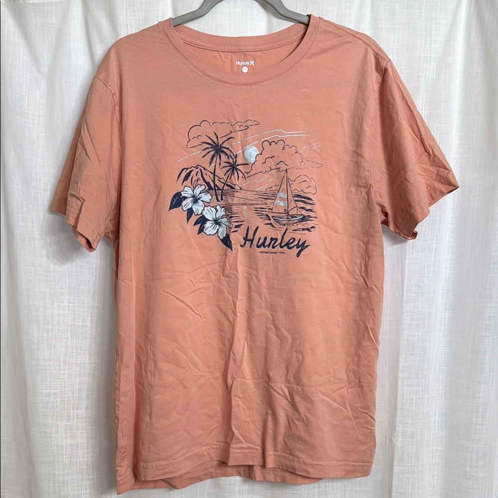 Hurley Orange Short Sleeve Tee with Graphic Design Men’s Size Large
